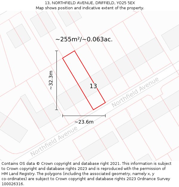 13, NORTHFIELD AVENUE, DRIFFIELD, YO25 5EX: Plot and title map