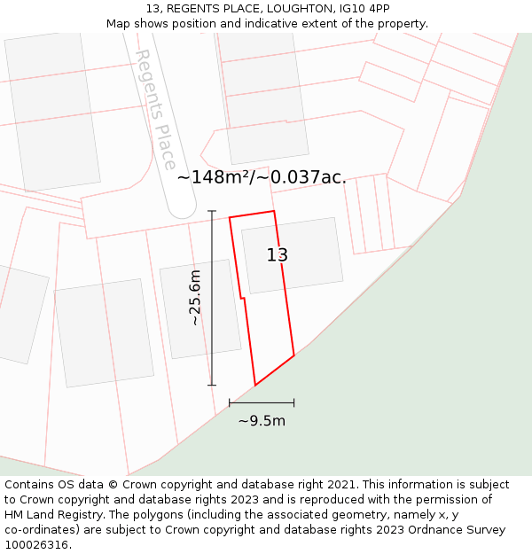 13, REGENTS PLACE, LOUGHTON, IG10 4PP: Plot and title map