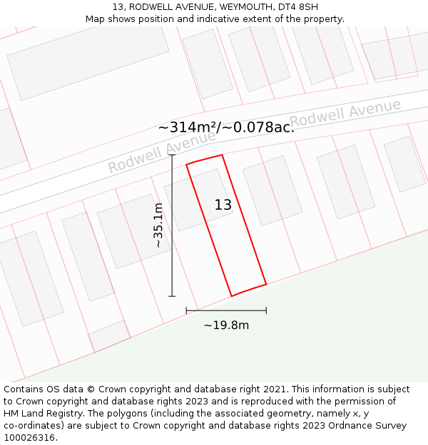 13, RODWELL AVENUE, WEYMOUTH, DT4 8SH: Plot and title map