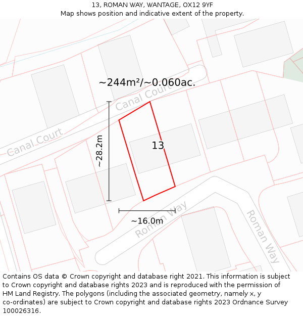 13, ROMAN WAY, WANTAGE, OX12 9YF: Plot and title map