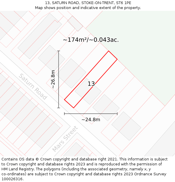 13, SATURN ROAD, STOKE-ON-TRENT, ST6 1PE: Plot and title map