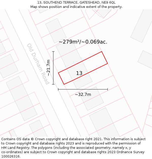 13, SOUTHEND TERRACE, GATESHEAD, NE9 6QL: Plot and title map