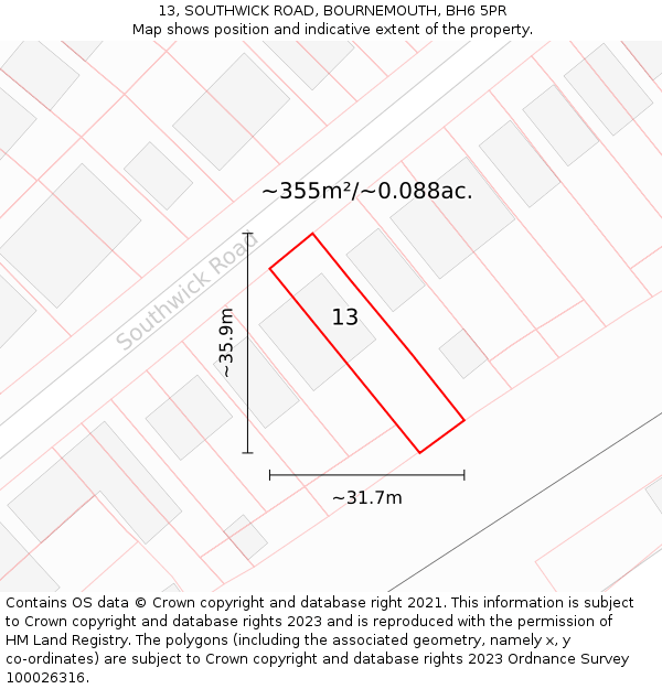 13, SOUTHWICK ROAD, BOURNEMOUTH, BH6 5PR: Plot and title map