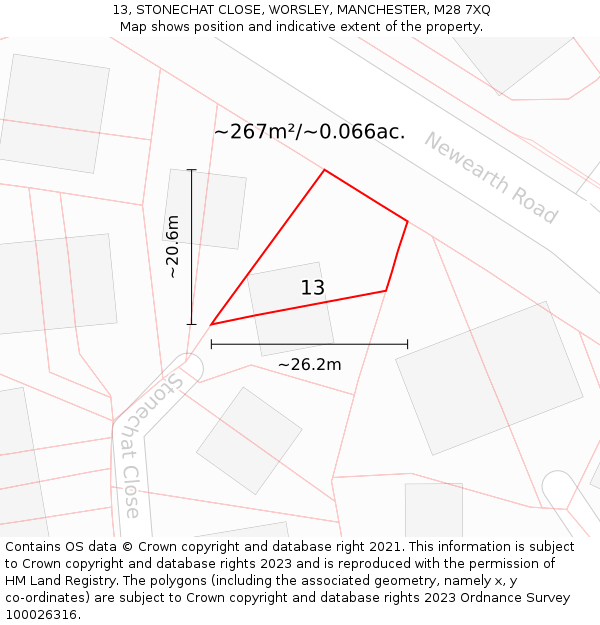 13, STONECHAT CLOSE, WORSLEY, MANCHESTER, M28 7XQ: Plot and title map