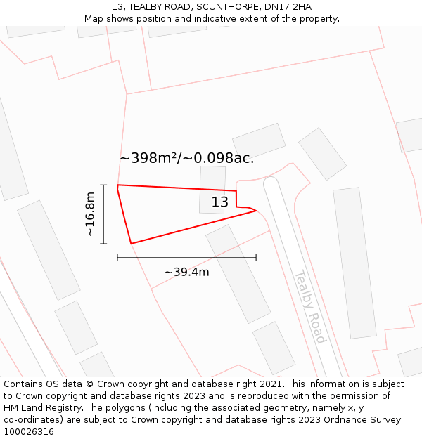 13, TEALBY ROAD, SCUNTHORPE, DN17 2HA: Plot and title map