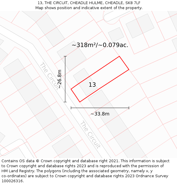 13, THE CIRCUIT, CHEADLE HULME, CHEADLE, SK8 7LF: Plot and title map