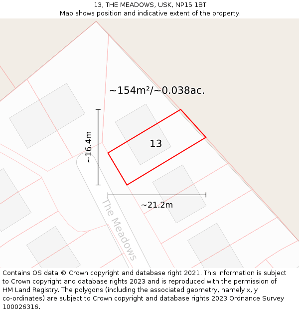 13, THE MEADOWS, USK, NP15 1BT: Plot and title map