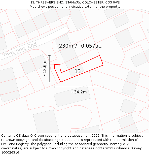 13, THRESHERS END, STANWAY, COLCHESTER, CO3 0WE: Plot and title map