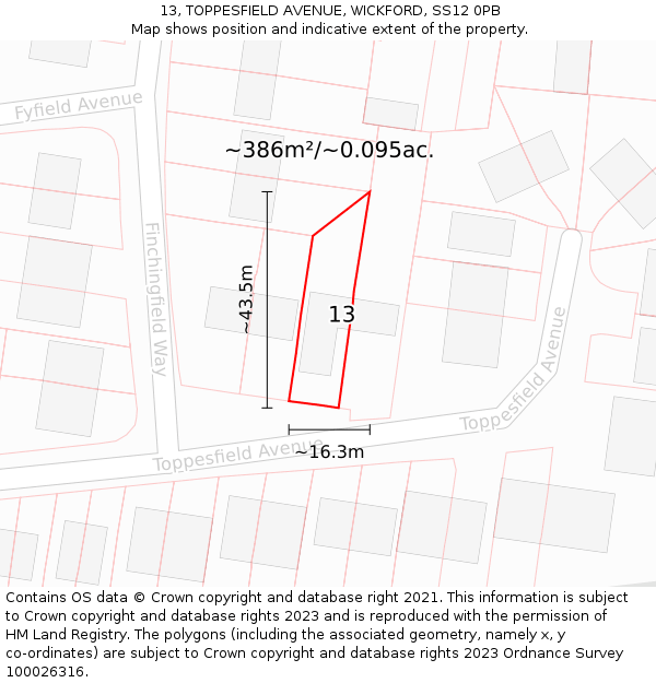 13, TOPPESFIELD AVENUE, WICKFORD, SS12 0PB: Plot and title map