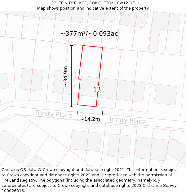 13, TRINITY PLACE, CONGLETON, CW12 3JB: Plot and title map