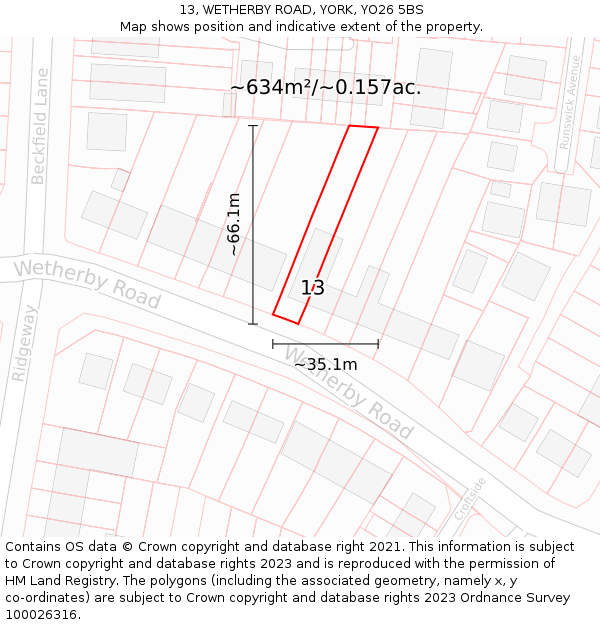 13, WETHERBY ROAD, YORK, YO26 5BS: Plot and title map