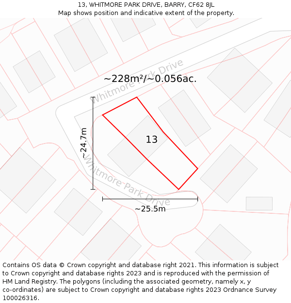 13, WHITMORE PARK DRIVE, BARRY, CF62 8JL: Plot and title map