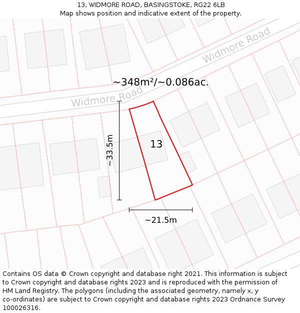 13, WIDMORE ROAD, BASINGSTOKE, RG22 6LB: Plot and title map