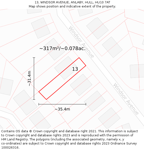 13, WINDSOR AVENUE, ANLABY, HULL, HU10 7AT: Plot and title map