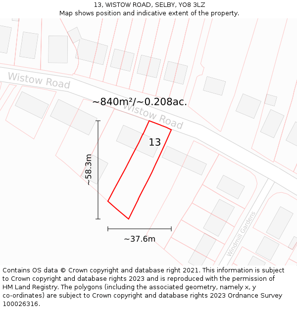 13, WISTOW ROAD, SELBY, YO8 3LZ: Plot and title map