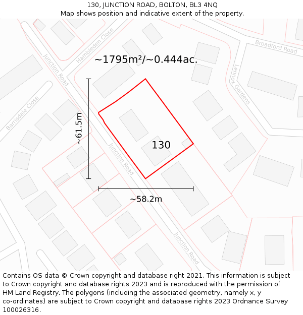 130, JUNCTION ROAD, BOLTON, BL3 4NQ: Plot and title map
