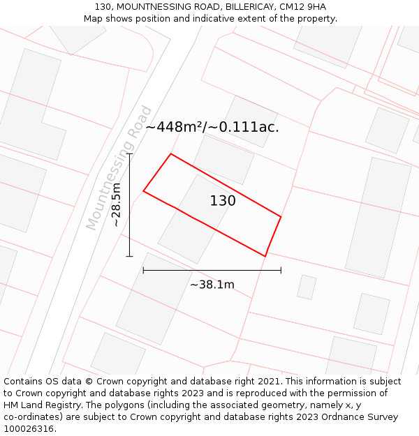 130, MOUNTNESSING ROAD, BILLERICAY, CM12 9HA: Plot and title map