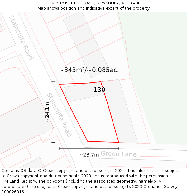 130, STAINCLIFFE ROAD, DEWSBURY, WF13 4RH: Plot and title map