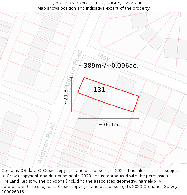 131, ADDISON ROAD, BILTON, RUGBY, CV22 7HB: Plot and title map