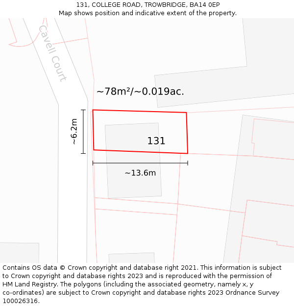 131, COLLEGE ROAD, TROWBRIDGE, BA14 0EP: Plot and title map