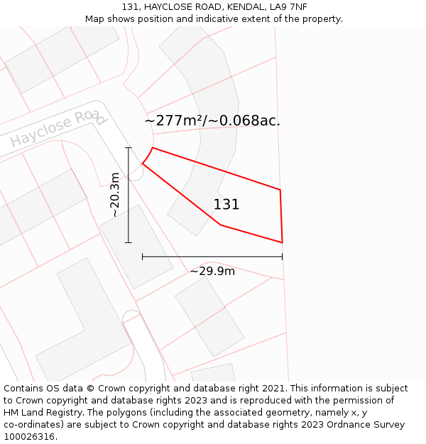 131, HAYCLOSE ROAD, KENDAL, LA9 7NF: Plot and title map