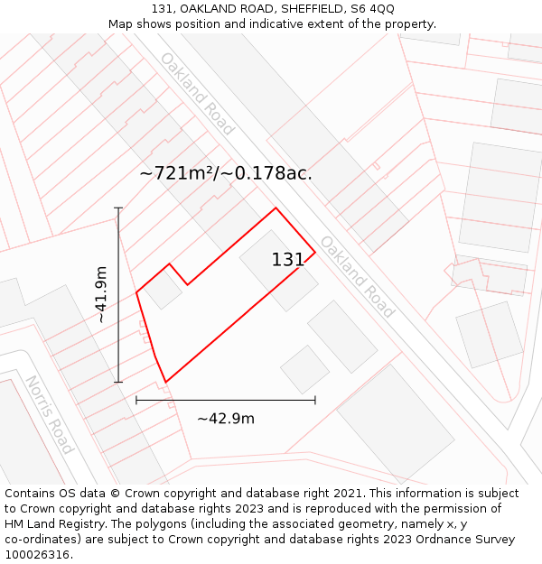 131, OAKLAND ROAD, SHEFFIELD, S6 4QQ: Plot and title map