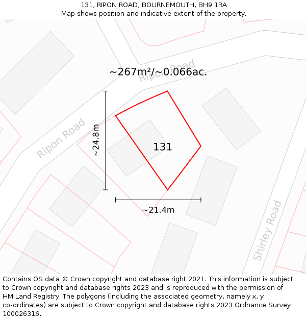 131, RIPON ROAD, BOURNEMOUTH, BH9 1RA: Plot and title map