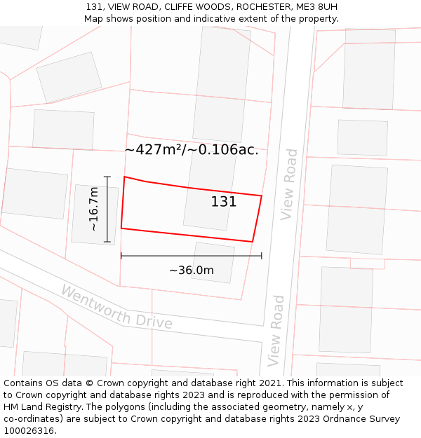 131, VIEW ROAD, CLIFFE WOODS, ROCHESTER, ME3 8UH: Plot and title map