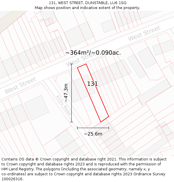 131, WEST STREET, DUNSTABLE, LU6 1SG: Plot and title map