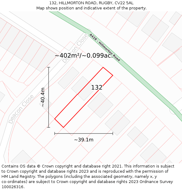 132, HILLMORTON ROAD, RUGBY, CV22 5AL: Plot and title map