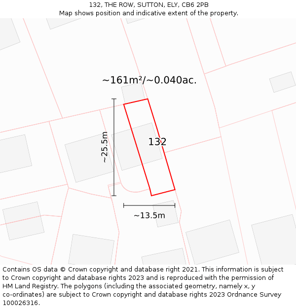 132, THE ROW, SUTTON, ELY, CB6 2PB: Plot and title map