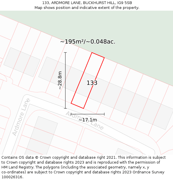 133, ARDMORE LANE, BUCKHURST HILL, IG9 5SB: Plot and title map