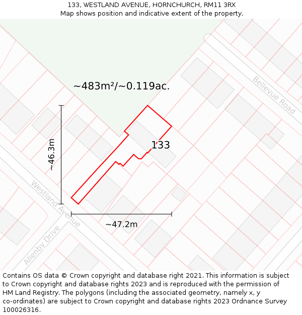 133, WESTLAND AVENUE, HORNCHURCH, RM11 3RX: Plot and title map