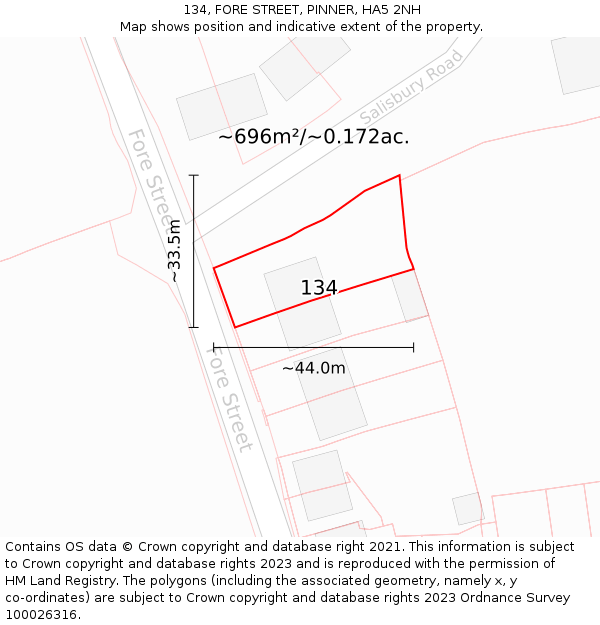 134, FORE STREET, PINNER, HA5 2NH: Plot and title map