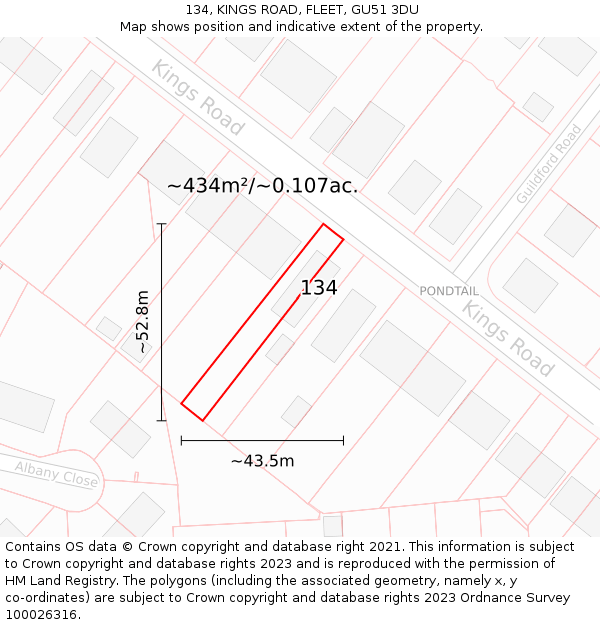 134, KINGS ROAD, FLEET, GU51 3DU: Plot and title map