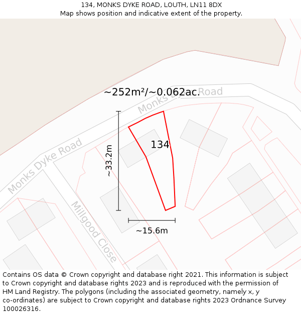 134, MONKS DYKE ROAD, LOUTH, LN11 8DX: Plot and title map