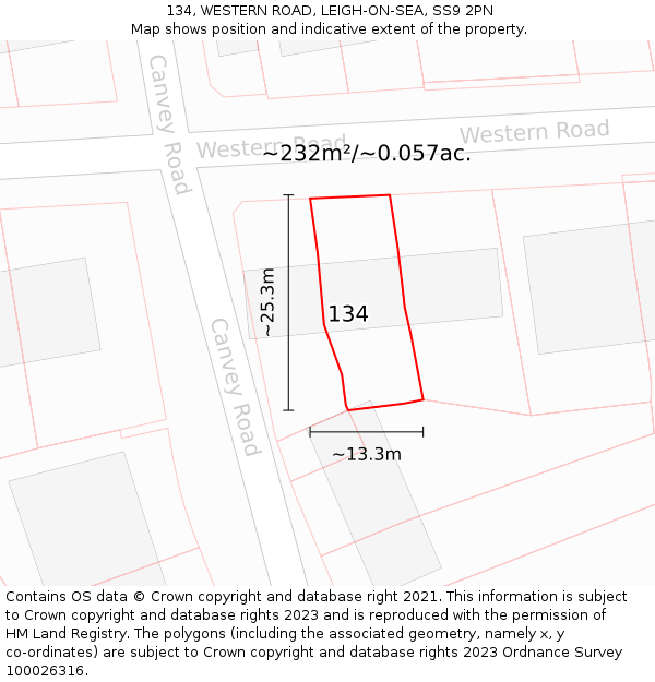 134, WESTERN ROAD, LEIGH-ON-SEA, SS9 2PN: Plot and title map