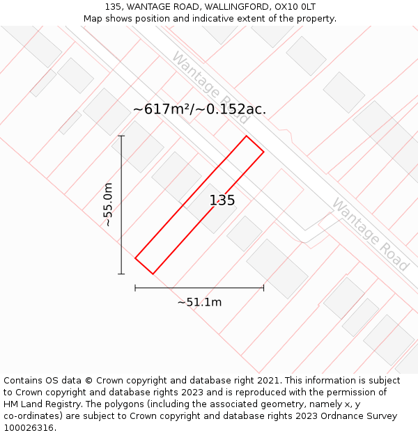 135, WANTAGE ROAD, WALLINGFORD, OX10 0LT: Plot and title map