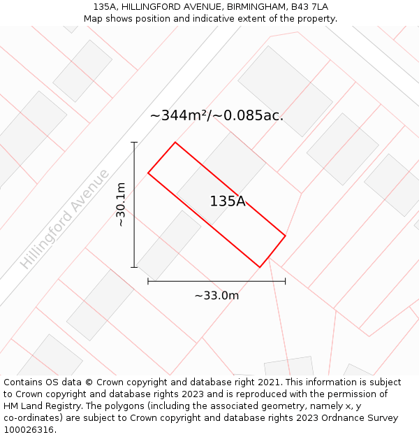 135A, HILLINGFORD AVENUE, BIRMINGHAM, B43 7LA: Plot and title map