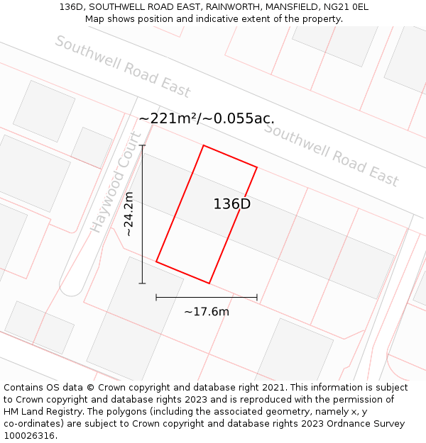 136D, SOUTHWELL ROAD EAST, RAINWORTH, MANSFIELD, NG21 0EL: Plot and title map