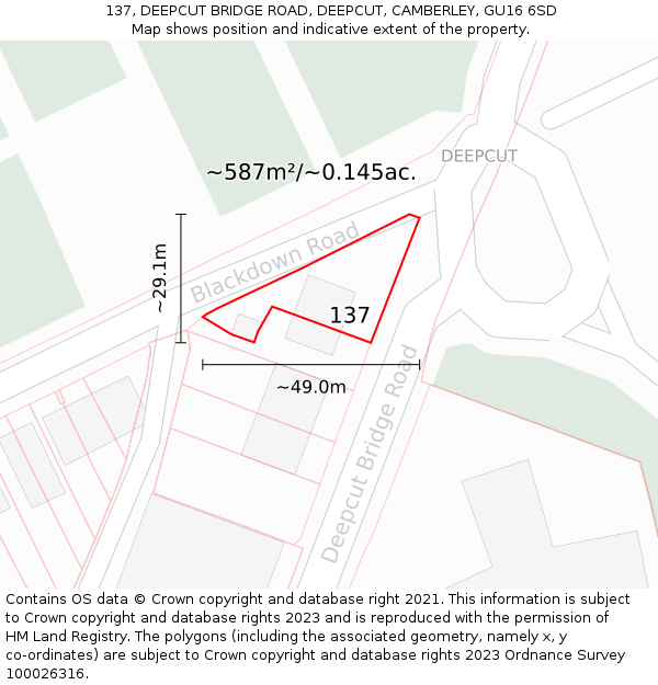 137, DEEPCUT BRIDGE ROAD, DEEPCUT, CAMBERLEY, GU16 6SD: Plot and title map