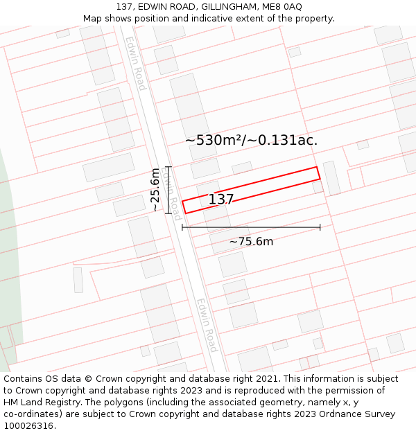 137, EDWIN ROAD, GILLINGHAM, ME8 0AQ: Plot and title map