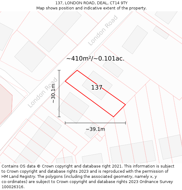 137, LONDON ROAD, DEAL, CT14 9TY: Plot and title map