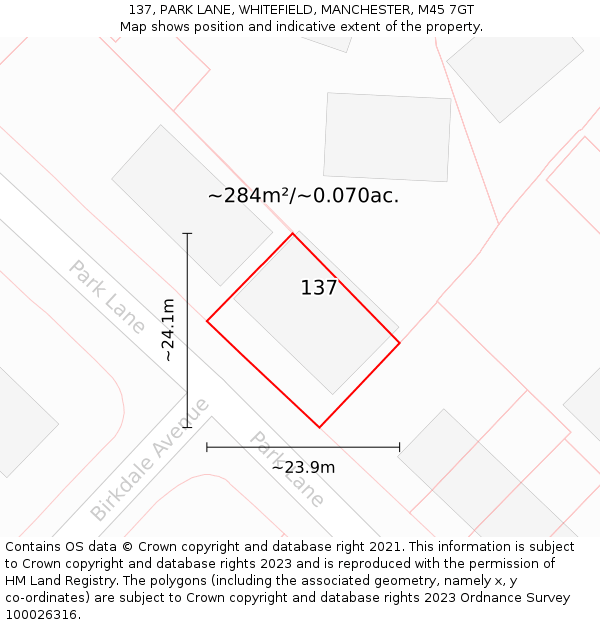 137, PARK LANE, WHITEFIELD, MANCHESTER, M45 7GT: Plot and title map