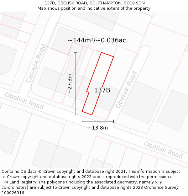 137B, OBELISK ROAD, SOUTHAMPTON, SO19 9DN: Plot and title map