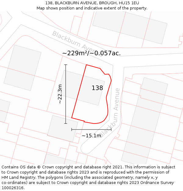 138, BLACKBURN AVENUE, BROUGH, HU15 1EU: Plot and title map