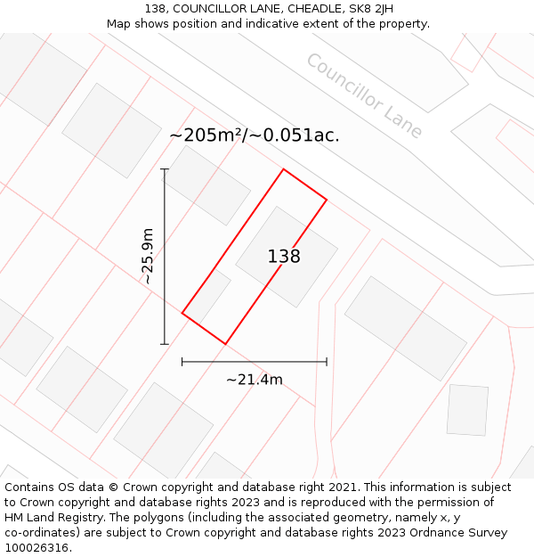 138, COUNCILLOR LANE, CHEADLE, SK8 2JH: Plot and title map