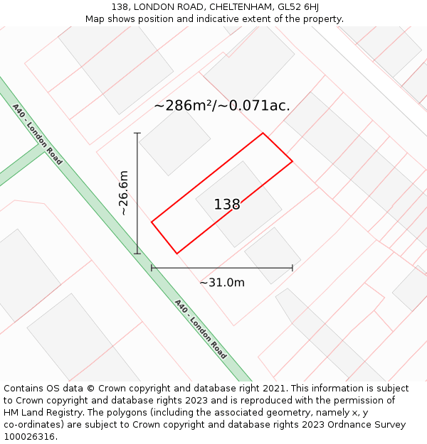 138, LONDON ROAD, CHELTENHAM, GL52 6HJ: Plot and title map