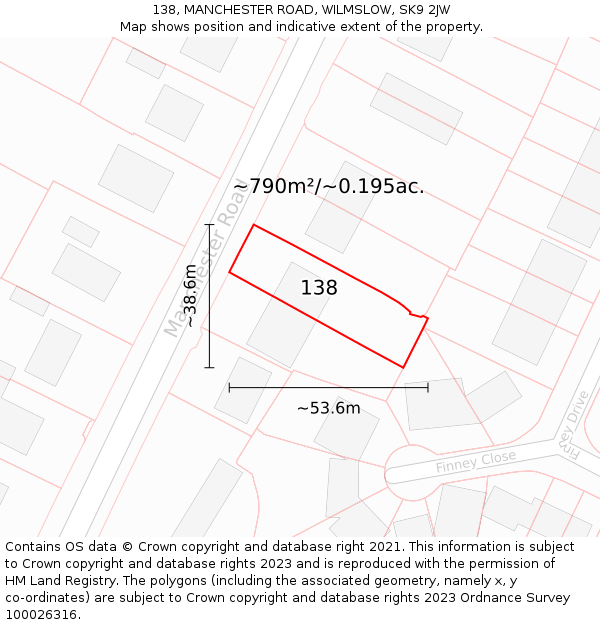 138, MANCHESTER ROAD, WILMSLOW, SK9 2JW: Plot and title map