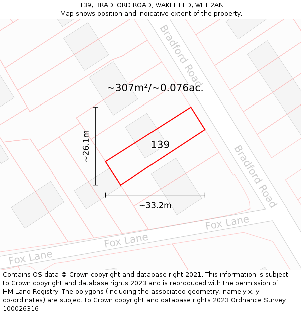 139, BRADFORD ROAD, WAKEFIELD, WF1 2AN: Plot and title map